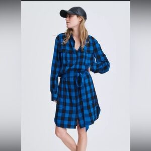 Rag & Bone Shirtdress Women's Size S Blue Black Plaid Belted Button Up worn once